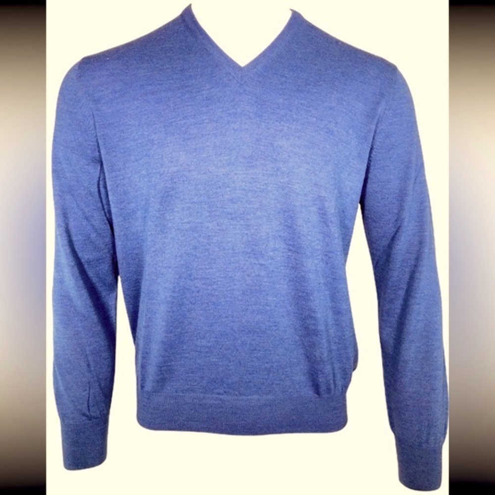 BUTTON DOWN SF | 100% Virgin Wool Light Blue Classic V-Neck Sweater XL - Picture 4 of 14